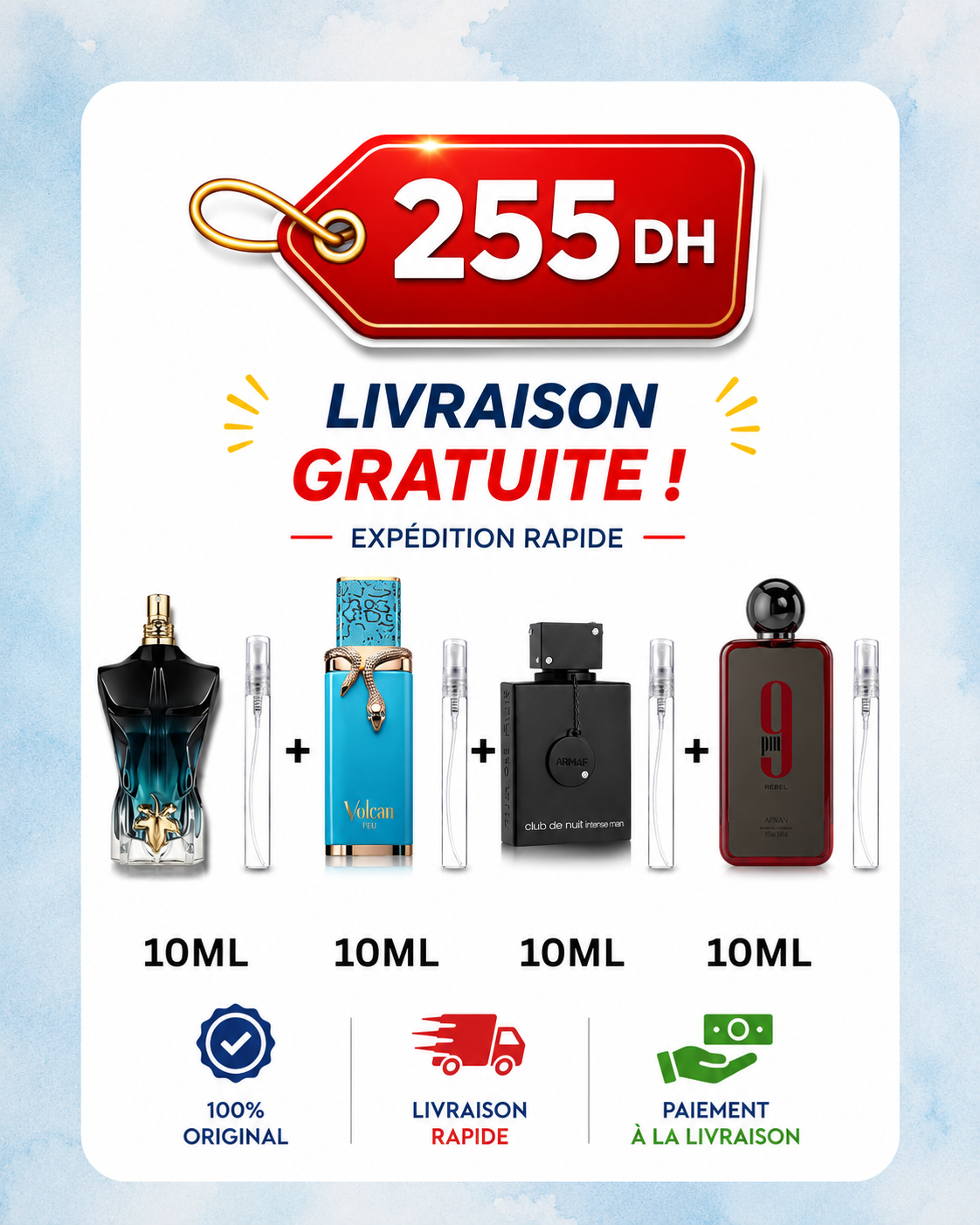 10ML LE BEAU + 10ML VULCAN FEU + 10ML CLUB DE NUIT + 10ML 9PM REBEL