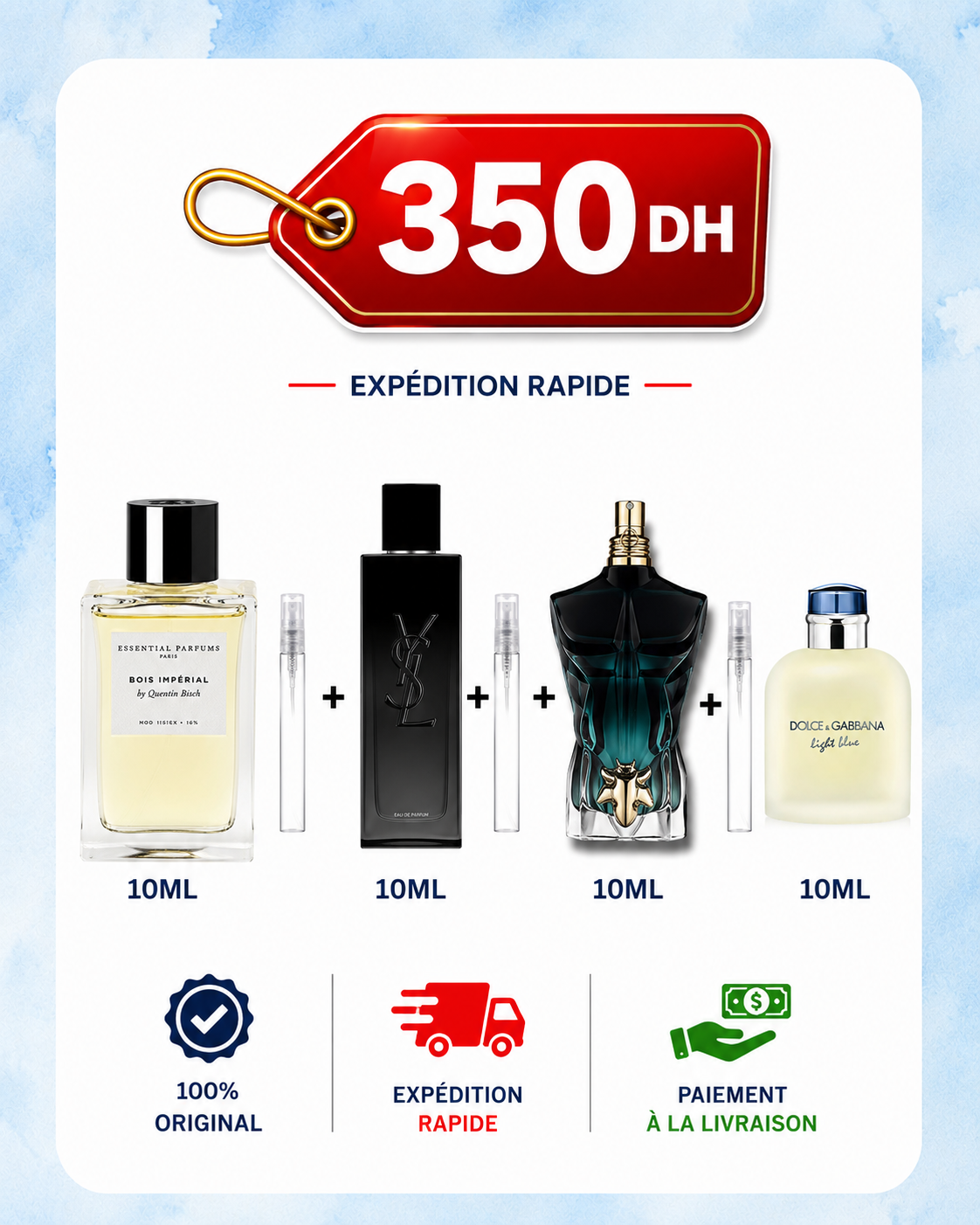 10ML BOIS IMPERIAL + 10ML LE BEAU + 10ML MY SELF EDP + 10ML LIGHT BLUE